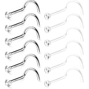 BELATTI 12 قطعة من حلقات الأنف الشفافة للنساء والرجال مكعب زركونيا مكعب - متوافق حيويًا مع البلاستيك الشفاف والصلب مجموعة شريط مستقيم للأنف - مجوهرات بيوفليكس شفافة لا تسبب الحساسية (اختر المقياس - اللون - حجم الجوهرة) in Kuwait