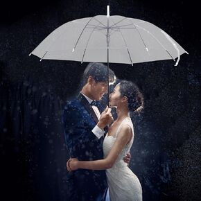 Gtouse 10 Pcs Clear Umbrellas for Wedding,37in White Transparent Umbrella Dome See Through Umbrella Windproof Umbrella Handle Semi-automatic for Woman Men Bride Bridesmaid Party in Saudi Arabia