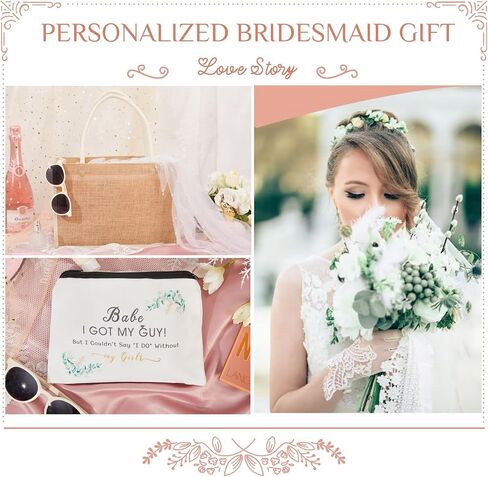 Flycalf Makeup Bag Burlap Bridesmaid Gift Tote Women for Traveling Canvas Reusable Grocery Bag Girl Bridal Shower with Ribbon Neckerchief Cosmetic Storage in Saudi Arabia