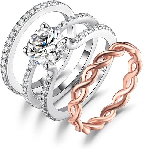 JewelryPalace إنفينيتي 1-1.5 قيراط مويسانيتي خواتم الخطبة، 925 الفضة الاسترليني 14K الذهب الوردي عصابات الزفاف خواتم تكويم مجموعات الزفاف in Saudi Arabia