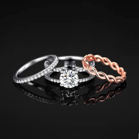 JewelryPalace إنفينيتي 1-1.5 قيراط مويسانيتي خواتم الخطبة، 925 الفضة الاسترليني 14K الذهب الوردي عصابات الزفاف خواتم تكويم مجموعات الزفاف in Saudi Arabia