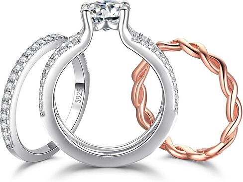 JewelryPalace إنفينيتي 1-1.5 قيراط مويسانيتي خواتم الخطبة، 925 الفضة الاسترليني 14K الذهب الوردي عصابات الزفاف خواتم تكويم مجموعات الزفاف in Saudi Arabia