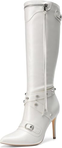 حذاء نسائي من DREAM PAIRS بكعب ستيليتو معدني بطول الركبة، حذاء أنيق ذو مقدمة مدببة عالية مع مسمار وسحاب وشرابة in Kuwait