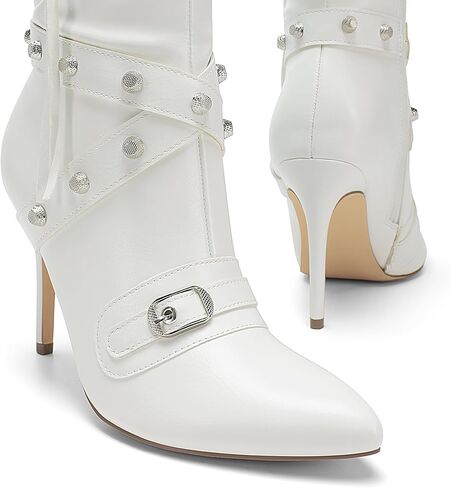 حذاء نسائي من DREAM PAIRS بكعب ستيليتو معدني بطول الركبة، حذاء أنيق ذو مقدمة مدببة عالية مع مسمار وسحاب وشرابة in Kuwait