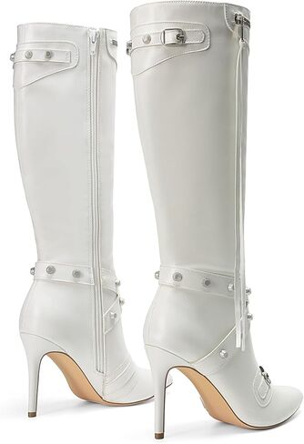 حذاء نسائي من DREAM PAIRS بكعب ستيليتو معدني بطول الركبة، حذاء أنيق ذو مقدمة مدببة عالية مع مسمار وسحاب وشرابة in Kuwait