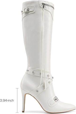 حذاء نسائي من DREAM PAIRS بكعب ستيليتو معدني بطول الركبة، حذاء أنيق ذو مقدمة مدببة عالية مع مسمار وسحاب وشرابة in Kuwait