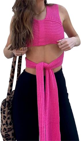 JUMISEE Women's Sexy Wrap Around Strappy Crop Top Knit Multi Wear Sweater Tank Tops Sleeveless Bandage Vest in Kuwait