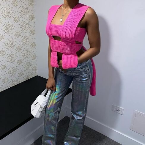 JUMISEE Women's Sexy Wrap Around Strappy Crop Top Knit Multi Wear Sweater Tank Tops Sleeveless Bandage Vest in Kuwait