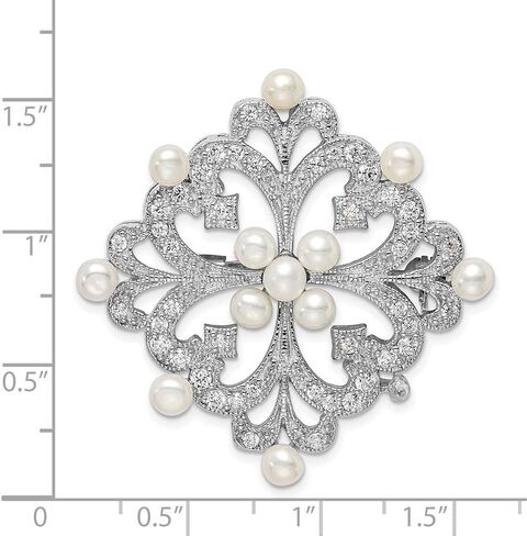 Diamond2Deal 925 Sterling Silver Rhodium-plated Cultured Pearl andCZ Pin Fine Jewelry for Women in Saudi Arabia