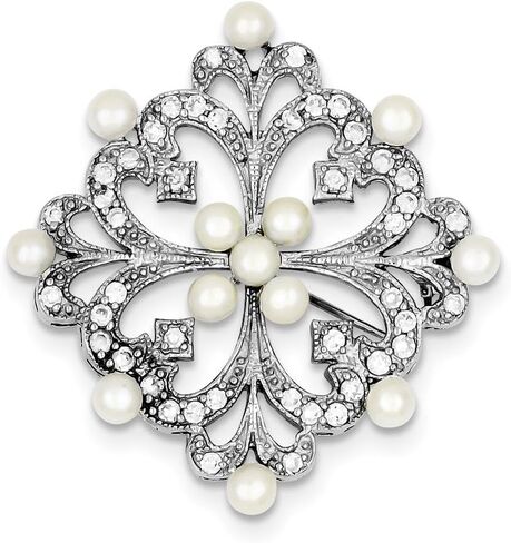 Diamond2Deal 925 Sterling Silver Rhodium-plated Cultured Pearl andCZ Pin Fine Jewelry for Women in Saudi Arabia