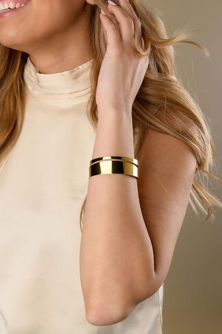 تشارلي بيج سوار ستانلس ستيل للنساء | هاي ستريت المفتوحة الكفة سوار الإسورة | لمسة نهائية ذهبية in Kuwait