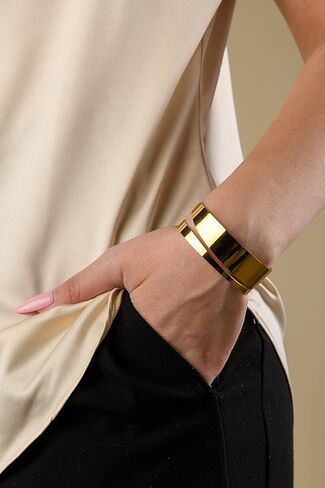 تشارلي بيج سوار ستانلس ستيل للنساء | هاي ستريت المفتوحة الكفة سوار الإسورة | لمسة نهائية ذهبية in Kuwait