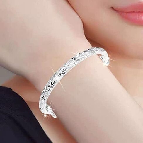 BUYITO فضة الإسورة أساور للنساء 925 فضة الكفة أساور قابل للتعديل أزياء المرأة مجوهرات محظوظ تململ سوار للنساء أمي زوجة عيد الحب هدية عيد الأم in Kuwait