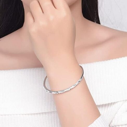 BUYITO فضة الإسورة أساور للنساء 925 فضة الكفة أساور قابل للتعديل أزياء المرأة مجوهرات محظوظ تململ سوار للنساء أمي زوجة عيد الحب هدية عيد الأم in Kuwait
