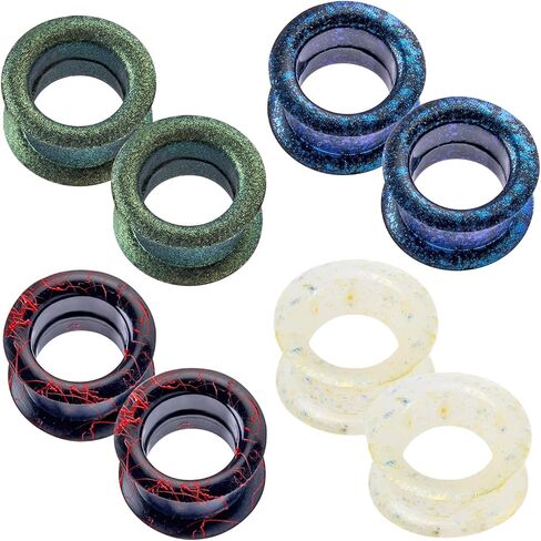 Longbeauty 8 قطع من مقاييس الأذن السميكة من السيليكون سدادات أنفاق الأذن المرنة نقالات حلق مزدوج متوهج ثقب الأذن مجوهرات للنساء والرجال in Kuwait