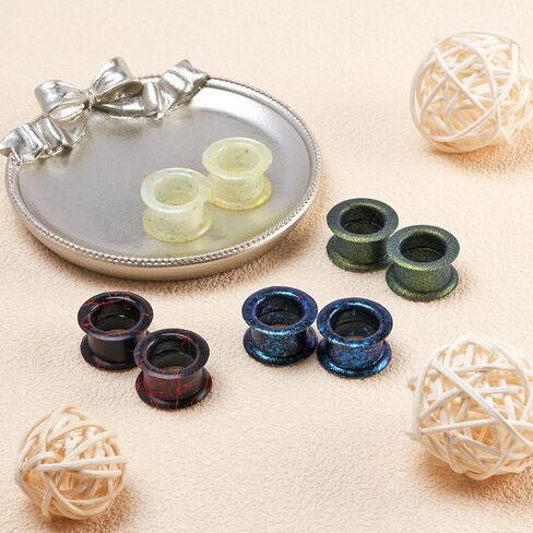 Longbeauty 8 قطع من مقاييس الأذن السميكة من السيليكون سدادات أنفاق الأذن المرنة نقالات حلق مزدوج متوهج ثقب الأذن مجوهرات للنساء والرجال in Kuwait