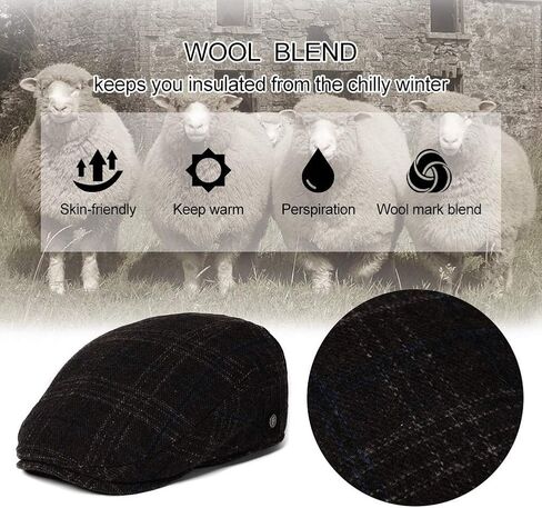 قبعة جديدة للرجال من الصوف للشتاء لعام 2020، قبعة مسطحة قابلة للتعديل للطقس البارد، مبطنة وناعمة in Kuwait