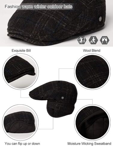 قبعة جديدة للرجال من الصوف للشتاء لعام 2020، قبعة مسطحة قابلة للتعديل للطقس البارد، مبطنة وناعمة in Kuwait