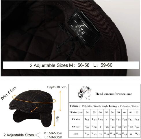 قبعة جديدة للرجال من الصوف للشتاء لعام 2020، قبعة مسطحة قابلة للتعديل للطقس البارد، مبطنة وناعمة in Kuwait