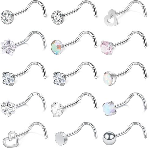 Yaalozei 18G 20G حلقات الأنف المفتاحية مسمار هيوبالرجينيك ثقب الأنف 316L الجراحية الصلب القلب ستار تشيكوسلوفاكيا مسمار الأنف الدائري أوبال الماس الأنف خواتم هيئة ثقب المجوهرات للنساء الرجال in Saudi Arabia