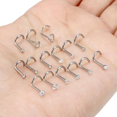 Yaalozei 18G 20G حلقات الأنف المفتاحية مسمار هيوبالرجينيك ثقب الأنف 316L الجراحية الصلب القلب ستار تشيكوسلوفاكيا مسمار الأنف الدائري أوبال الماس الأنف خواتم هيئة ثقب المجوهرات للنساء الرجال in Saudi Arabia