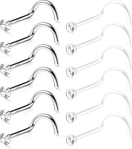 BELATTI 12 قطعة من حلقات الأنف الشفافة للنساء والرجال مكعب زركونيا مكعب - متوافق حيويًا مع البلاستيك الشفاف والصلب مجموعة شريط مستقيم للأنف - مجوهرات بيوفليكس شفافة لا تسبب الحساسية (اختر المقياس - اللون - حجم الجوهرة) in Kuwait