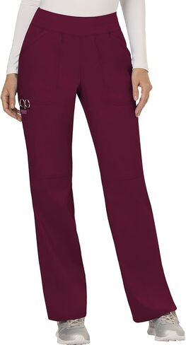 Cherokee Women Scrubs Set Workwear Revolution WW610 Mock Wrap Top & WW110 Mid Rise Straight Leg Pull-on Pant, Wine- M Top/M Pant in Saudi Arabia