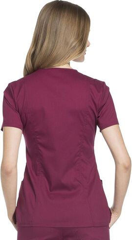 Cherokee Women Scrubs Set Workwear Revolution WW610 Mock Wrap Top & WW110 Mid Rise Straight Leg Pull-on Pant, Wine- M Top/M Pant in Saudi Arabia