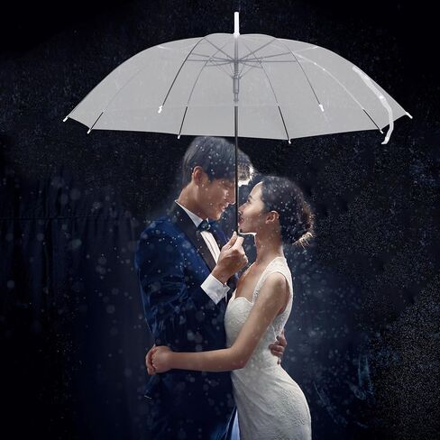 Gtouse 10 Pcs Clear Umbrellas for Wedding, 37in White Transparent Umbrella Dome See Through Umbrella Windproof Umbrella Handle Semi-automatic for Woman Men Bride Bridesmaid Party in Saudi Arabia