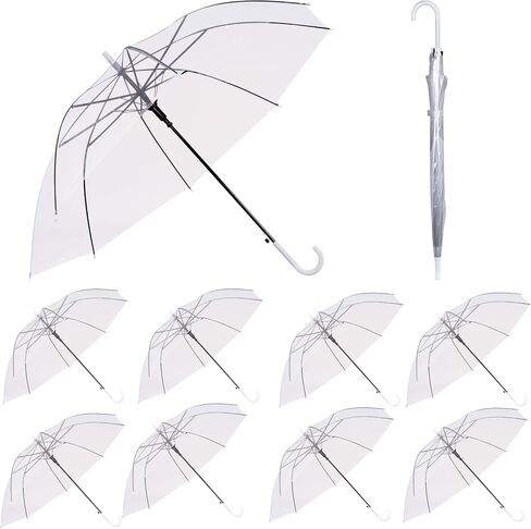 Gtouse 10 Pcs Clear Umbrellas for Wedding, 37in White Transparent Umbrella Dome See Through Umbrella Windproof Umbrella Handle Semi-automatic for Woman Men Bride Bridesmaid Party in Saudi Arabia