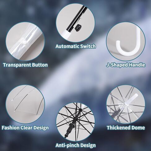 Gtouse 10 Pcs Clear Umbrellas for Wedding, 37in White Transparent Umbrella Dome See Through Umbrella Windproof Umbrella Handle Semi-automatic for Woman Men Bride Bridesmaid Party in Saudi Arabia