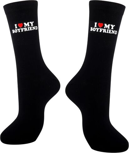 Moyel I Love My Boyfriend Socks هدايا لطيفة لصديقتك، هدايا مضحكة لصديقتك في الذكرى السنوية لعيد الحب، هدايا عيد ميلاد لها، جوارب I Heart My Boyfriend للنساء in Kuwait