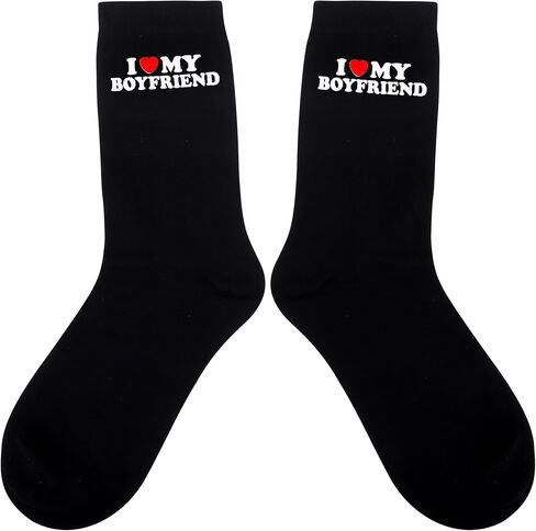 Moyel I Love My Boyfriend Socks هدايا لطيفة لصديقتك، هدايا مضحكة لصديقتك في الذكرى السنوية لعيد الحب، هدايا عيد ميلاد لها، جوارب I Heart My Boyfriend للنساء in Kuwait