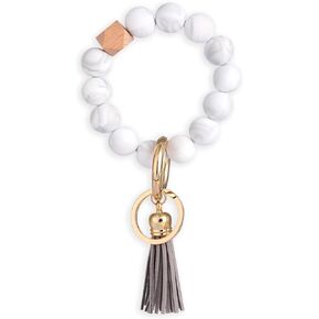 Coolcos Silicone Key Ring Bracelet Wristlet Beaded Bangle Keychain Elastic Portable Car Keyrings Chains for Women Girls