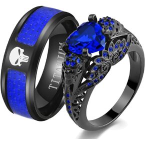 ringskull Skull Rings His and Hers Couple Rings Skeleton Rings Heart Green Cz Womens Wedding Ring Punk Ring