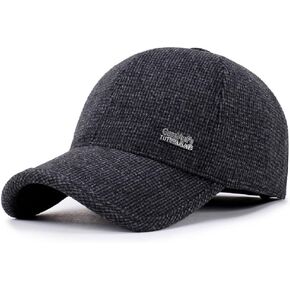 Decorative_ beauty Men's Winter Warm Wool Woolen Tweed Peaked Baseball Cap Hat with Fold Earmuffs Warmer Metal Buckle