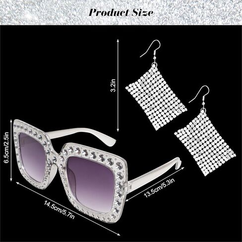 5 Pcs 70s Disco Accessories Women Disco Costume Jewelry Disco Sequin Scarf Headband Diamond Bracelet Earrings Sunglasses in Kuwait