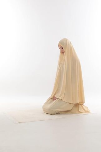 طقم خيمار نسائي إسلامي مكون من قطعتين فستان صلاة ناعم بروكا حجاب عباية، سجادة صلاة وخرز، طقم إسلامي in Kuwait