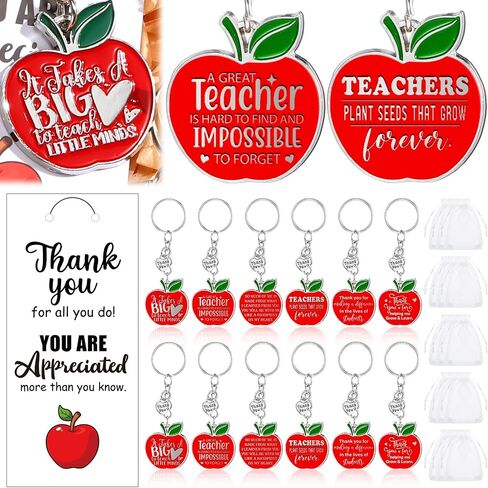 Sasylvia Teacher Appreciation Gift Keychain Bulk Thank You Teacher Gift Apple Keychain with Card Organza Bag in Saudi Arabia