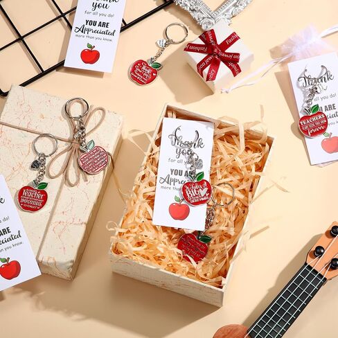 Sasylvia Teacher Appreciation Gift Keychain Bulk Thank You Teacher Gift Apple Keychain with Card Organza Bag in Saudi Arabia
