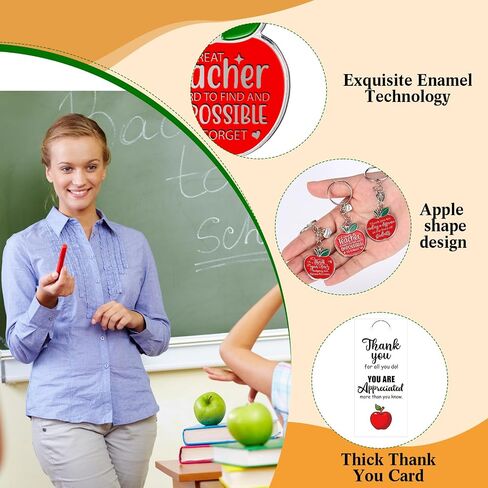 Sasylvia Teacher Appreciation Gift Keychain Bulk Thank You Teacher Gift Apple Keychain with Card Organza Bag in Saudi Arabia