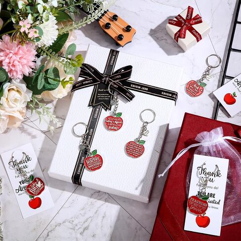 Sasylvia Teacher Appreciation Gift Keychain Bulk Thank You Teacher Gift Apple Keychain with Card Organza Bag in Saudi Arabia