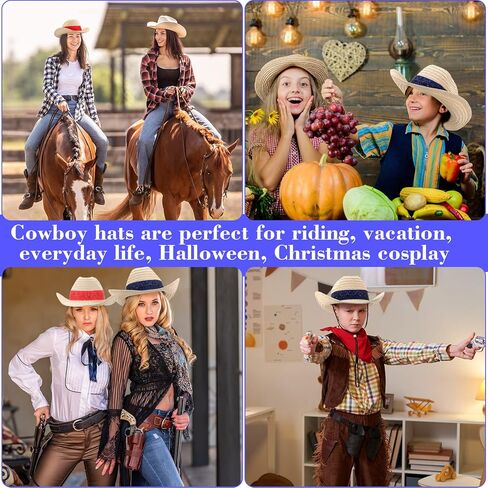 ليوموي 12 قطعة من قبعات رعاة البقر الغربية مع باندانا حمراء كلاسيكية من القش، قبعة مزارع للمزارعين لحفلات رعاة البقر روديو والحفلات التنكرية للنساء والرجال، احمر وازرق in Kuwait