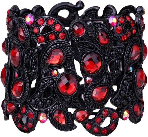 YACQ Women's Flower Stretch Cuff Bracelet fit Wrist Size 6-1/2 To 7-1/2 Inch - Comfortable Elastic Band & Floral Pattern Crystal Jewelry - Lead & Nickle Free - Halloween Costume Outfit in Saudi Arabia
