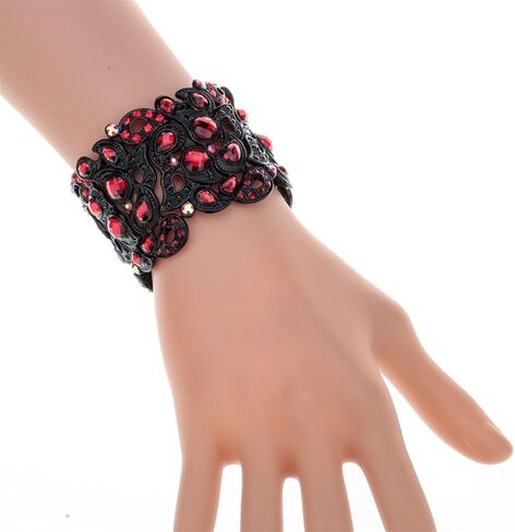 YACQ Women's Flower Stretch Cuff Bracelet fit Wrist Size 6-1/2 To 7-1/2 Inch - Comfortable Elastic Band & Floral Pattern Crystal Jewelry - Lead & Nickle Free - Halloween Costume Outfit in Saudi Arabia