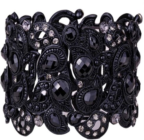 YACQ Women's Flower Stretch Cuff Bracelet fit Wrist Size 6-1/2 To 7-1/2 Inch - Comfortable Elastic Band & Floral Pattern Crystal Jewelry - Lead & Nickle Free - Halloween Costume Outfit in Saudi Arabia