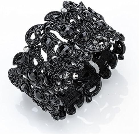 YACQ Women's Flower Stretch Cuff Bracelet fit Wrist Size 6-1/2 To 7-1/2 Inch - Comfortable Elastic Band & Floral Pattern Crystal Jewelry - Lead & Nickle Free - Halloween Costume Outfit in Saudi Arabia