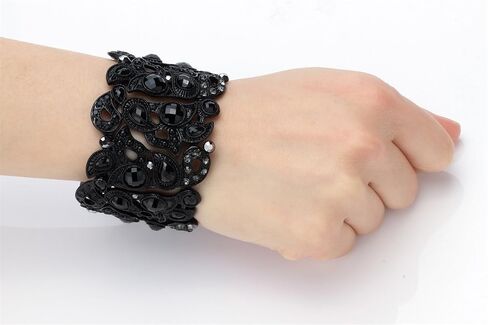YACQ Women's Flower Stretch Cuff Bracelet fit Wrist Size 6-1/2 To 7-1/2 Inch - Comfortable Elastic Band & Floral Pattern Crystal Jewelry - Lead & Nickle Free - Halloween Costume Outfit in Saudi Arabia