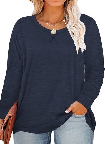 ROSRISS Plus Size Tops for Women Long Sleeve Shirts Casual Side Split Tees in Saudi Arabia