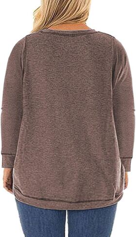 ROSRISS Plus Size Tops for Women Long Sleeve Shirts Casual Side Split Tees in Saudi Arabia